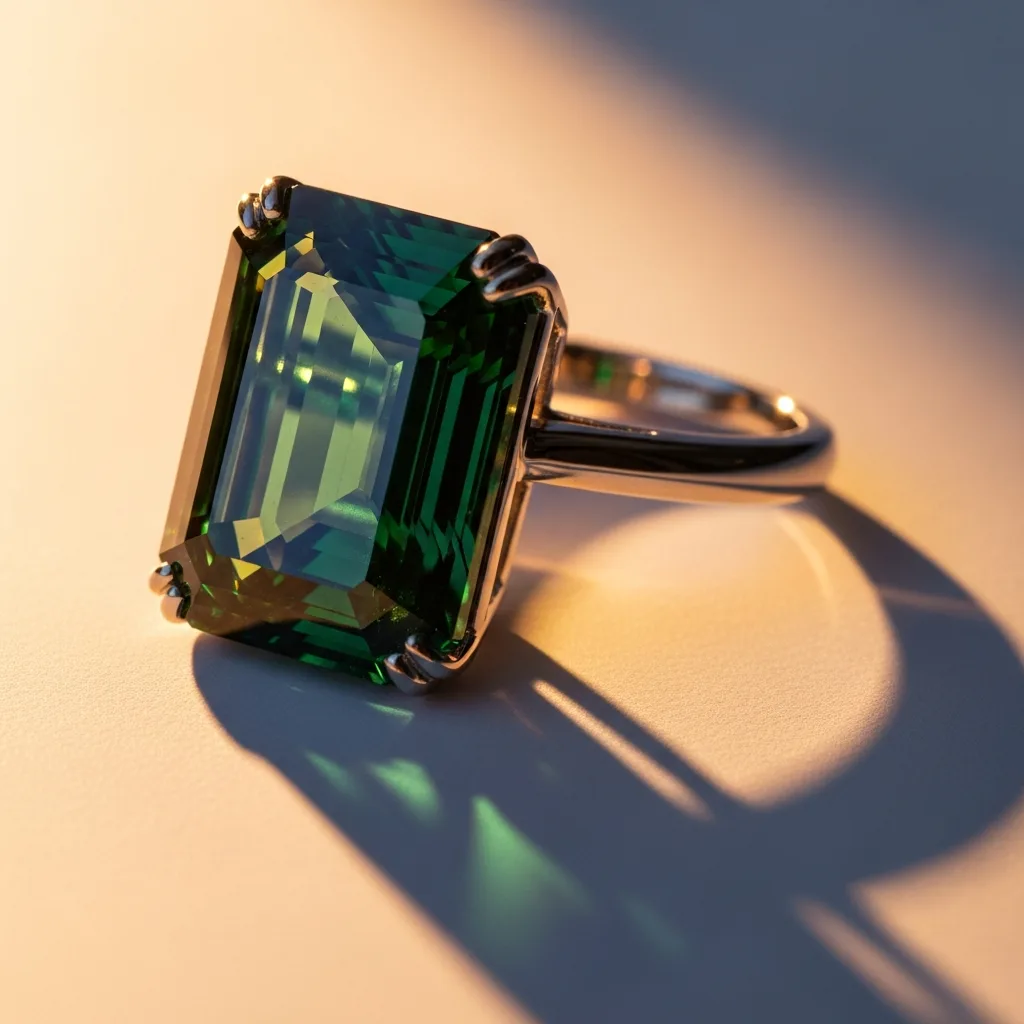 Bague saphir vert taille émeraude